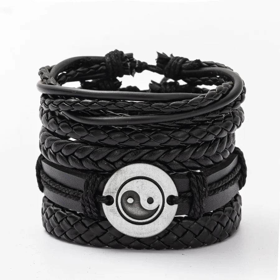 retro geometric pu leather knitting unisex bracelets