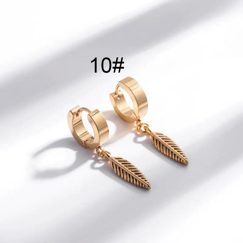 1 Pair Hip-Hop Geometric Cross Feather Plating 316 Stainless Steel  Earrings