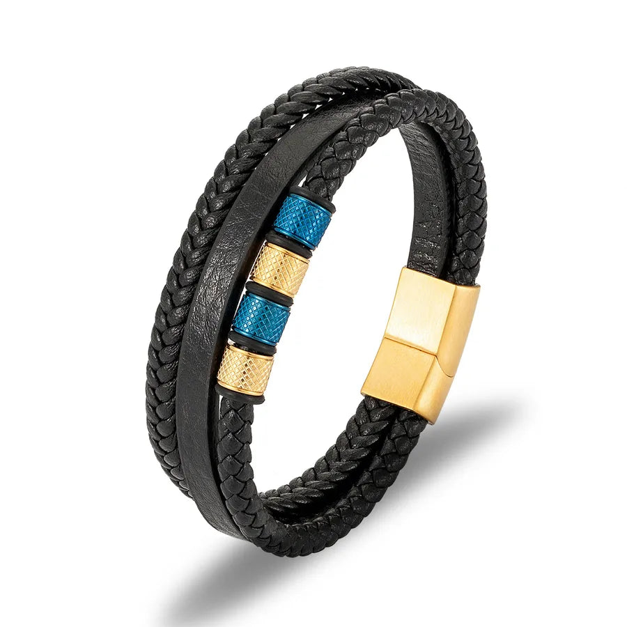 Simple Style Solid Color 316 Stainless Steel  Pu Leather Plating Men's Bangle Men Cord & Leather Bracelets
