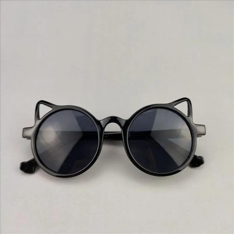 Cute Novelty Modern Style Cat Ac Tinted Lenses Round Frame Full Frame Kids Sunglasses