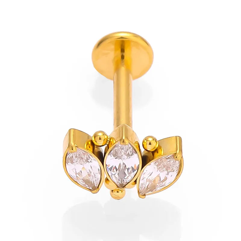 1 Piece Lip Rings Simple Style Commute Crown Butterfly Titanium Steel Inlay Zircon 18K Gold Plated Ear Cartilage Rings & Studs
