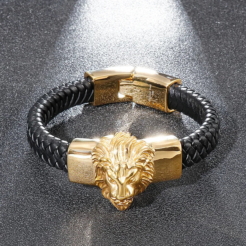 Punk Streetwear Animal Lion Stainless Steel 18K Gold Plated Men'S Bangle