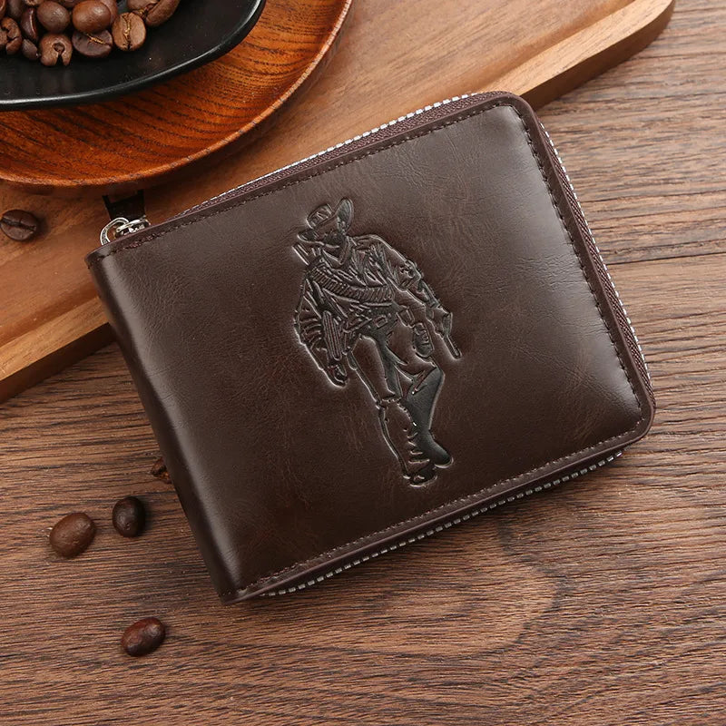 Men's Human Pu Leather Zipper Small Wallets