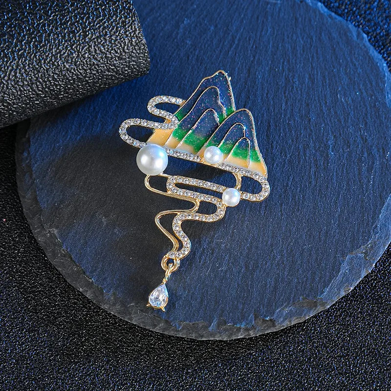 Green Chinese Style Brooch Pin Vintage High-End Tassel Creative Versatile Hanfu Cheongsam Embroidery Zinc Alloy Jewelry Accessory