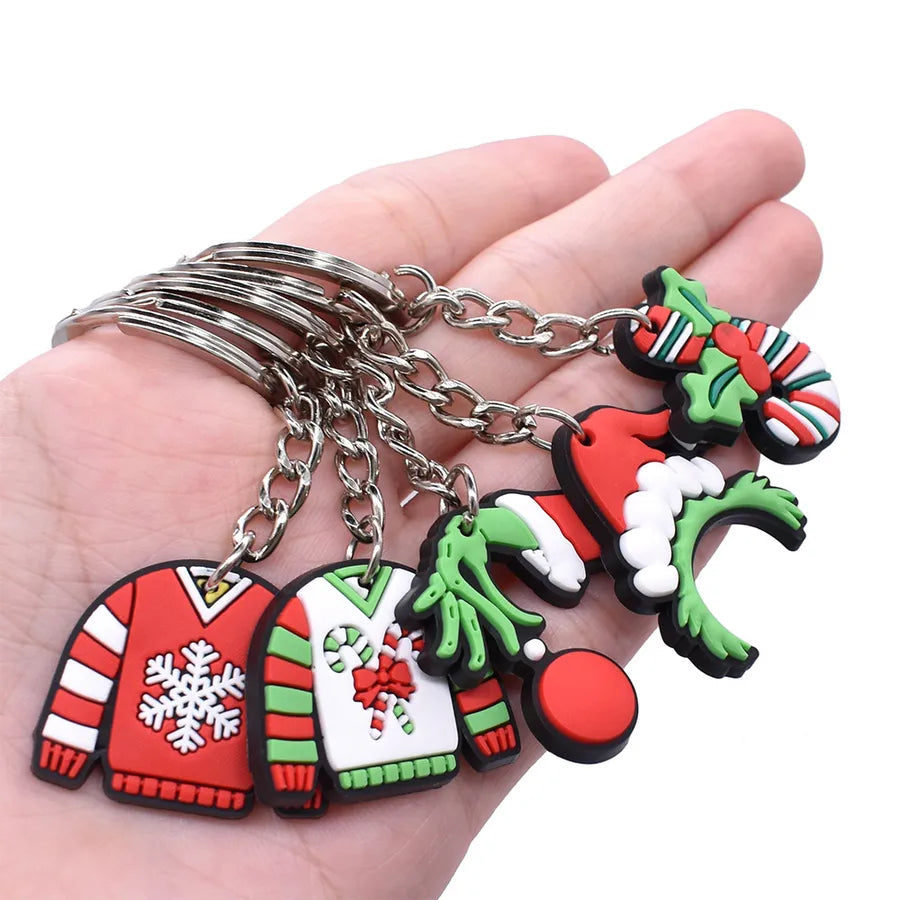 Cartoon Style Cartoon Character Christmas Hat Christmas Socks PVC Metal Christmas Women's Bag Pendant Keychain