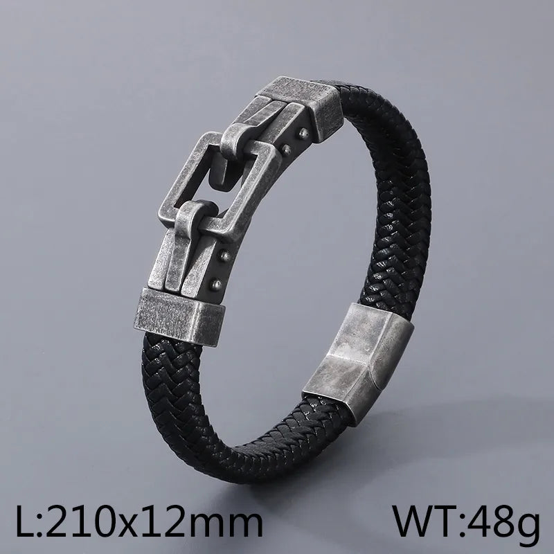 Simple Style Geometric Pu Leather Braid 18K Gold Plated Men's Bangle