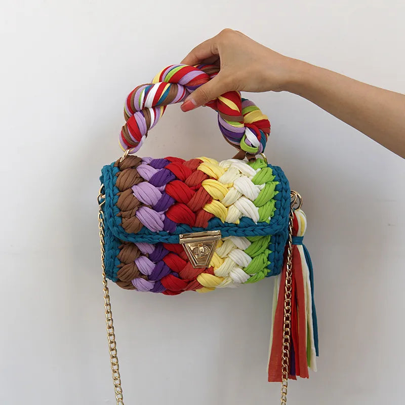 women's polyester color block elegant ethnic style square lock clasp handbag