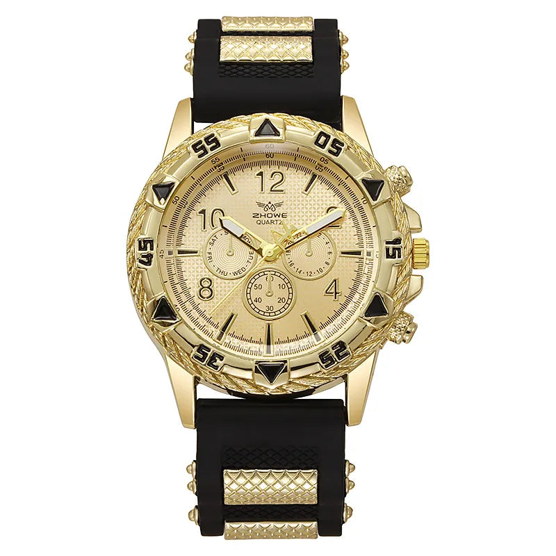 New in stock yellow gold men's watch large dial Men's Watch Middle East popular light luxury non-waterproof silicone watch