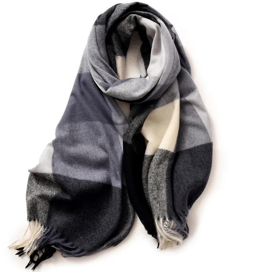 women's retro plaid imitation cashmere tassel winter scarves