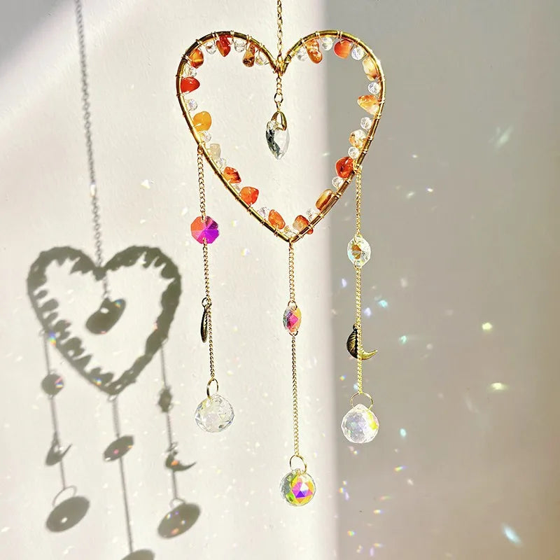 Elegant Romantic Heart Shape K9 Crystal Natural Crystal Iron Wind Chime Wall Art