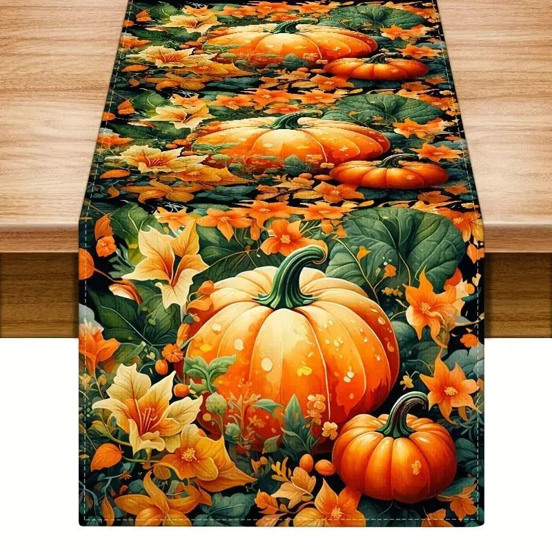 Halloween Thanksgiving Cute Pumpkin Lattice Polyester Table Runner