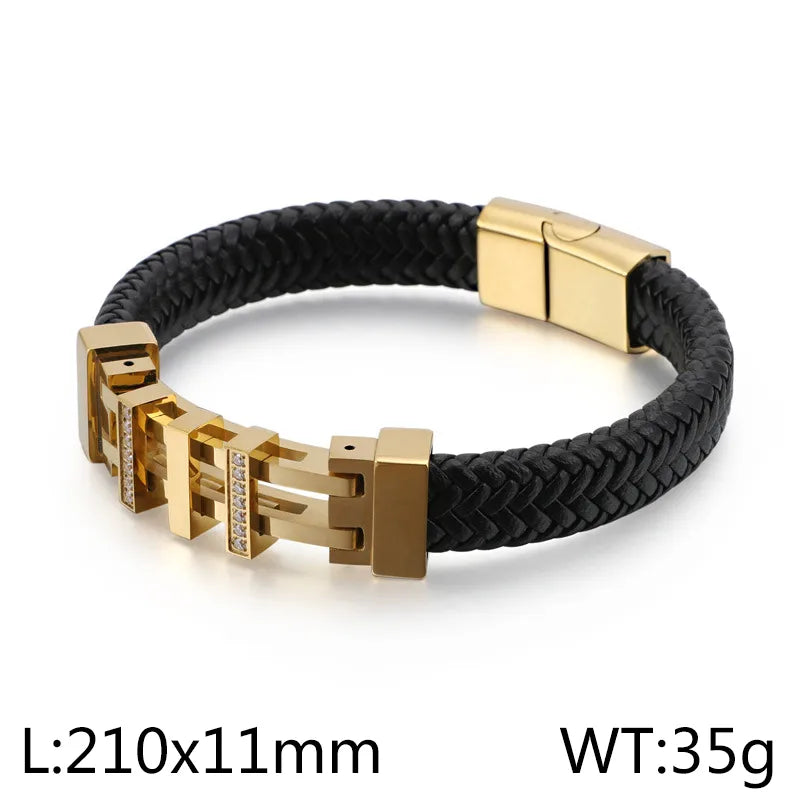 Vintage Style Streetwear Geometric Titanium Steel 18K Gold Plated Men's Bangle