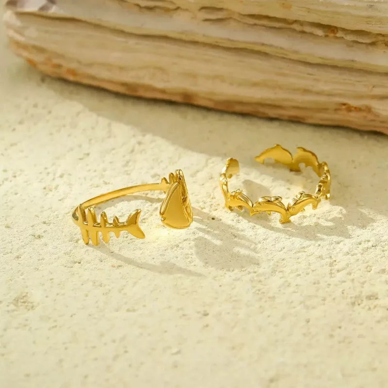 Wholesale Jewelry Cute Dolphin Fish Bone 304 Stainless Steel Plating Open Rings