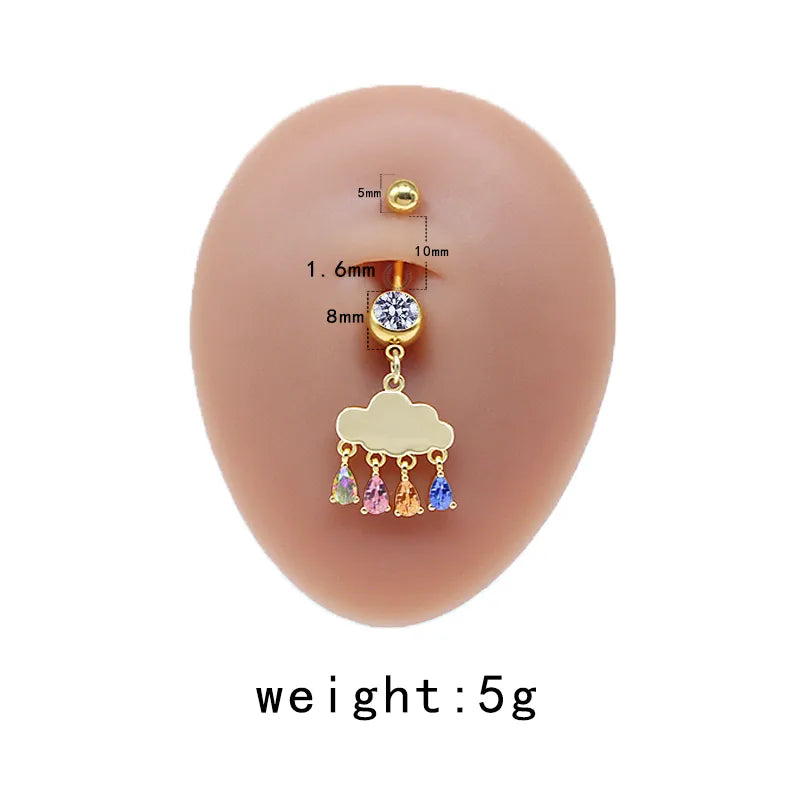 casual cute commute sunflower starry sky snowflake stainless steel copper plating inlay rhinestones zircon white gold plated gold plated belly ring