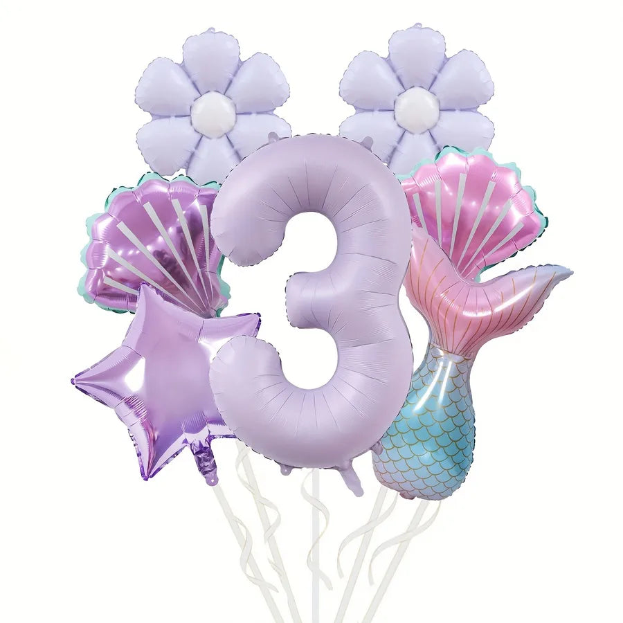 Mermaid Theme Balloon Set Daisy Aluminum Foil Balloon Bouquet Birthday Party Scene Decoration Props Tail Shell Balloons
