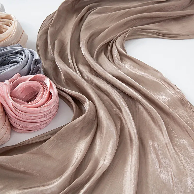 New Style Cool Breathable Bright Silk Chiffon Island Wrinkled Long Scarf Solid Color Simple Malay Indonesian Women's Bag Headscarf