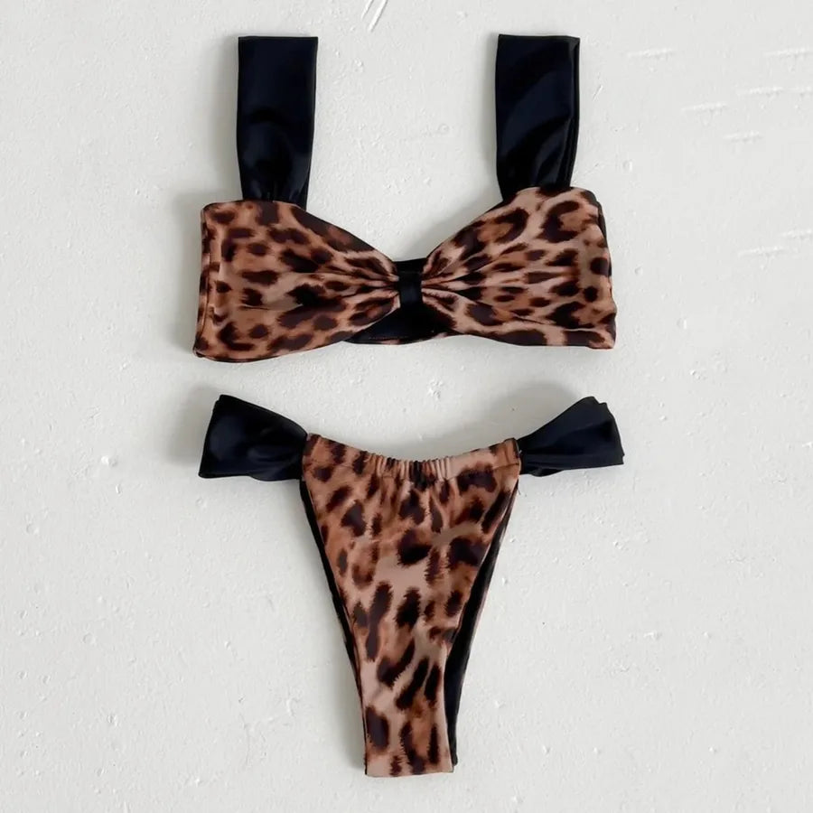 Women's Leopard 2 Pieces Set Bikinis Swimwear