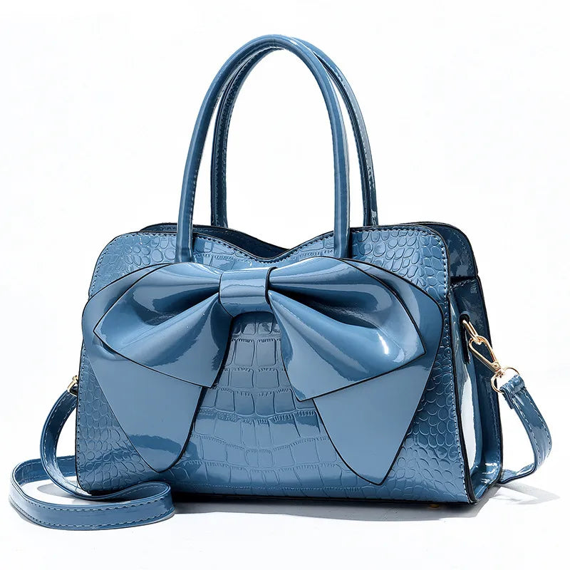 Women's Medium Pu Leather Bow Knot Classic Style Pillow Shape Zipper Handbag