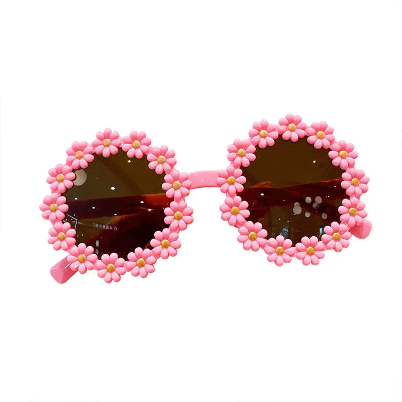 Cute Sweet Flower Pc Round Frame Full Frame Kids Sunglasses