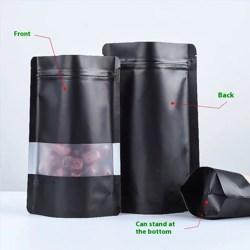 Black Aluminum Foil Bag Stand Up Self Sealing Plastic Packaging For Fish Bait Powder Moisture Proof Light Shielding
