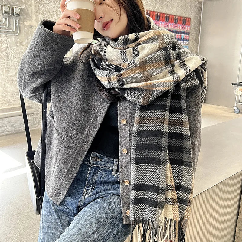 Unisex Lady Lattice Imitation cashmere Scarf