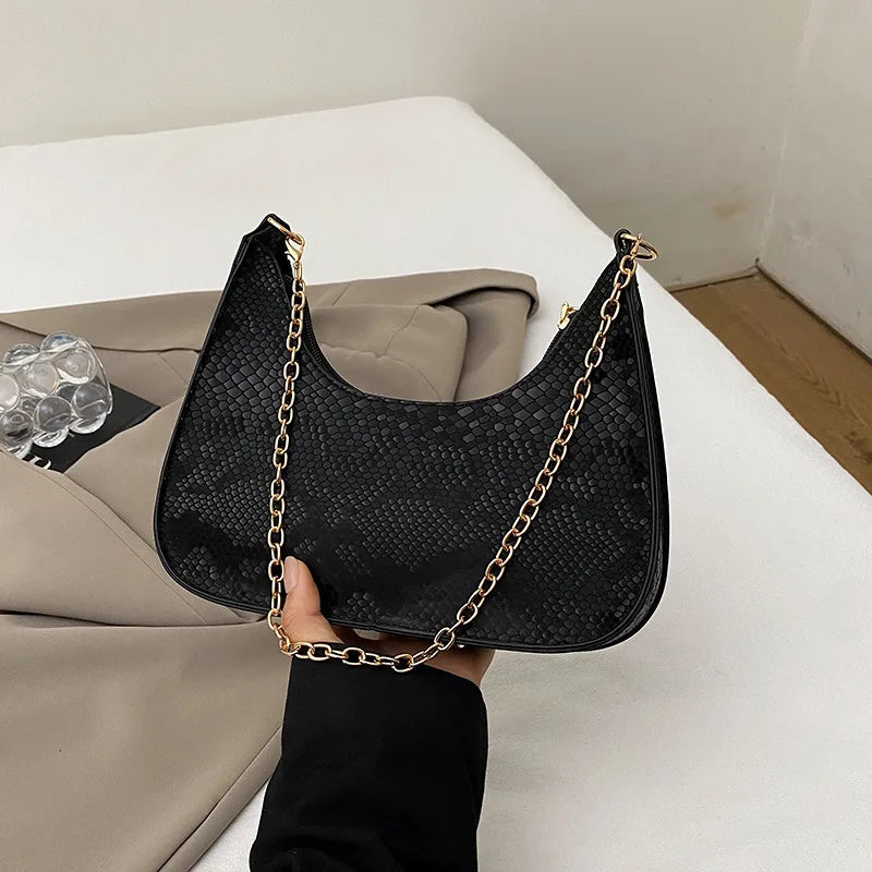 Bags Women's Bags  New Armpit Bag Pearlescent Snake Pattern Baguette Bag Single Shoulder Crossbody Bag Texture Handbag