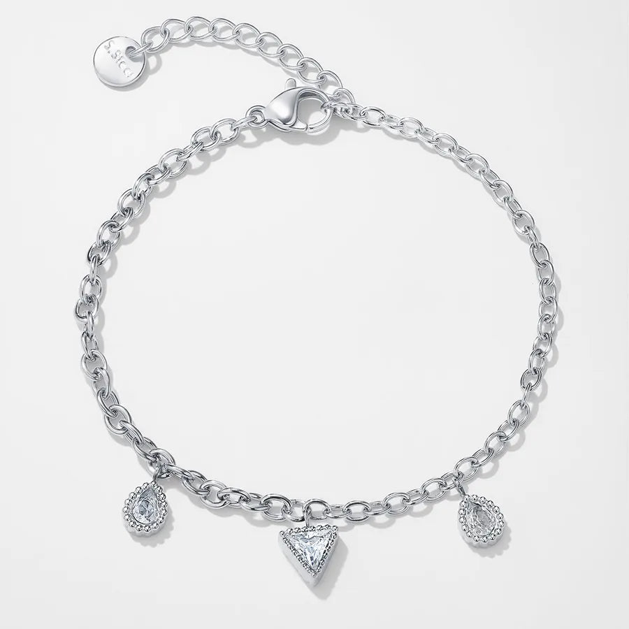 Sweet Simple Style Streetwear Triangle 1 304 Stainless Steel Zircon cable chain Bracelets In Bulk