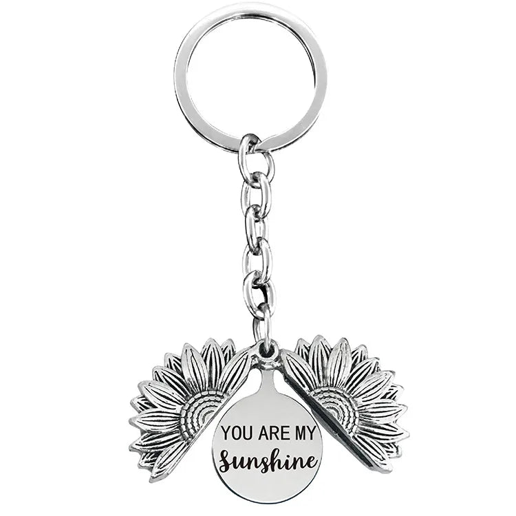 1 piece retro letter plant flowers metal plating keychain