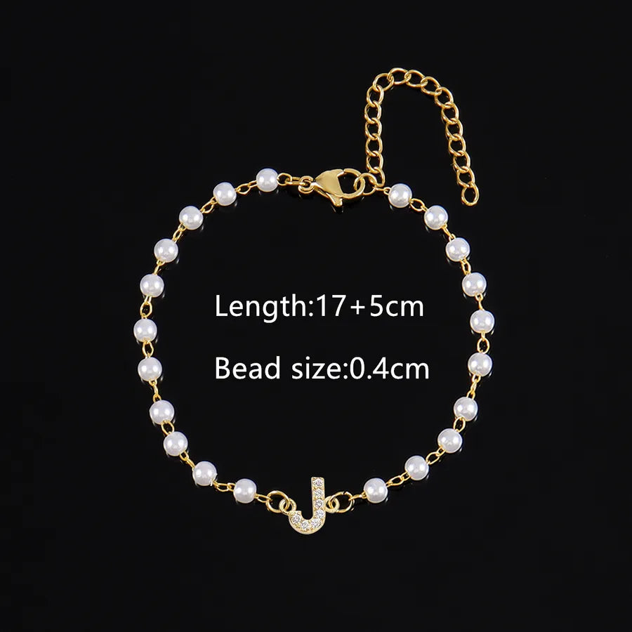 Elegant Simple Style Classic Style Letter 201 Stainless Steel Artificial Pearl Copper Bracelets 1 PCS/Package