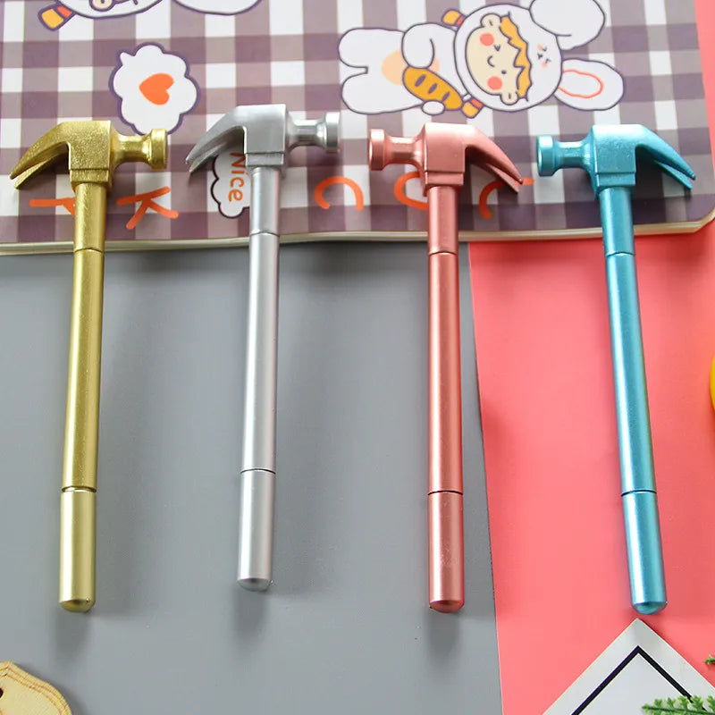 creative metallic color nail hammer gel pen cute hammer shape student ball pen fun decompression office signature pen