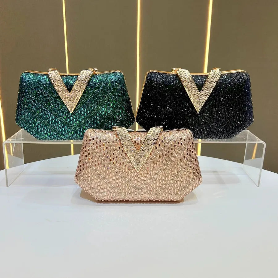 Elegant Diamond Embellished Evening Bag Women's Clutch Chain Crossbody Flag Dress Bag Handbag Single Shoulder Party Purse