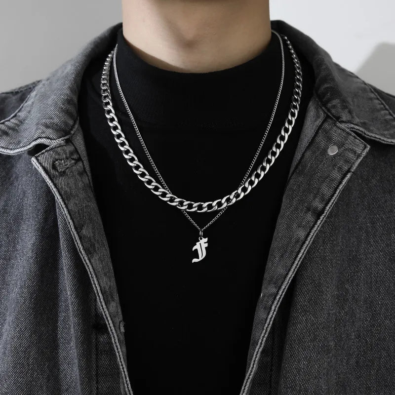 simple style letter titanium steel gold plated layered necklaces in bulk