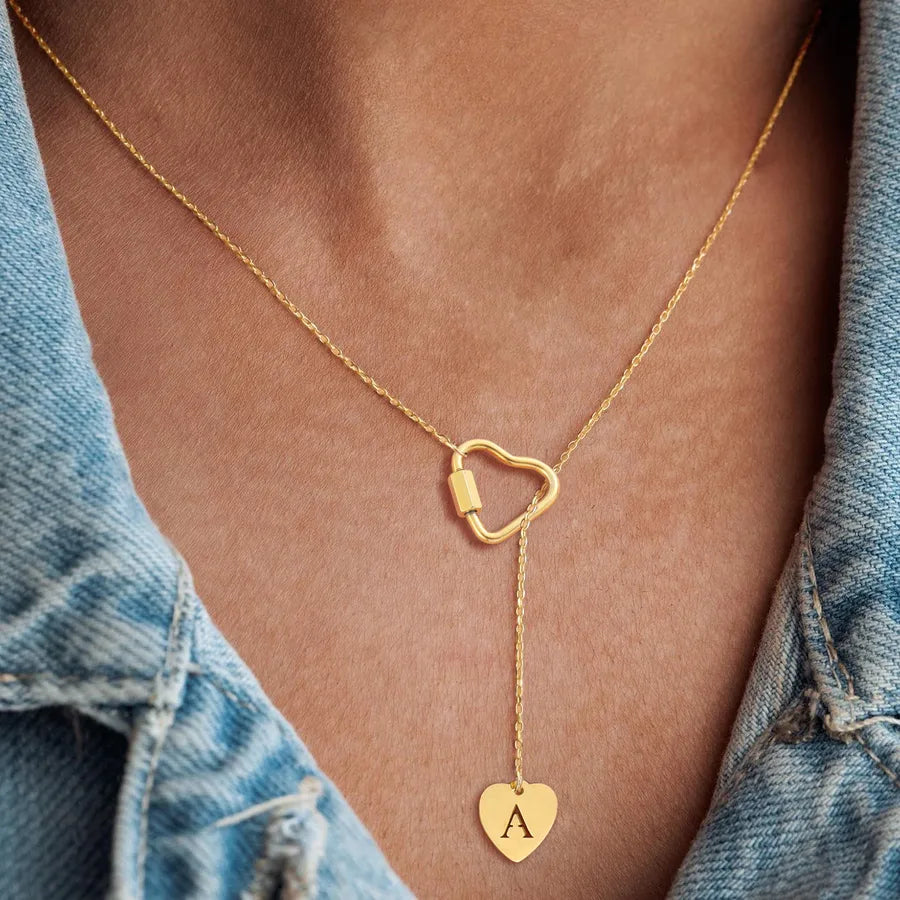 Wholesale Jewelry Elegant Simple Style Letter Heart Shape 201 Stainless Steel 304 Stainless Steel cable chain Pendant Necklace