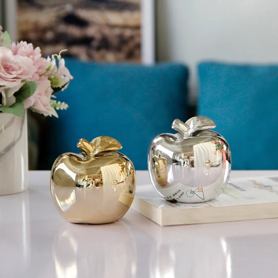 Modern Simple European Nordic Style Home Accessories Creative Christmas Gift Golden Silver Apple Ceramic Ornaments
