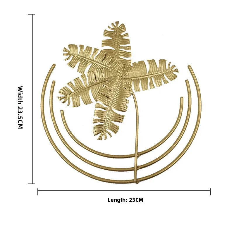 Wrought Iron Wall Decoration  Nordic Entrance Wall Hanging Home Golden Leaf Living Room Sofa Wrought Iron Decoration Pendant