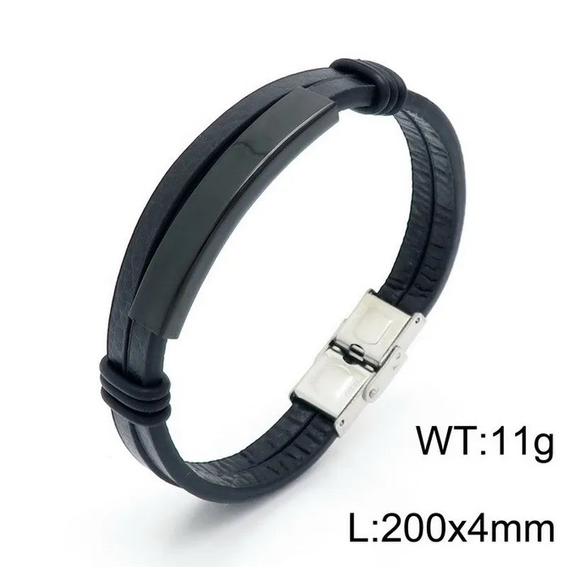 Hip-Hop Retro Color Block Pu Leather Titanium Steel Plating 18K Gold Plated Men's Bangle
