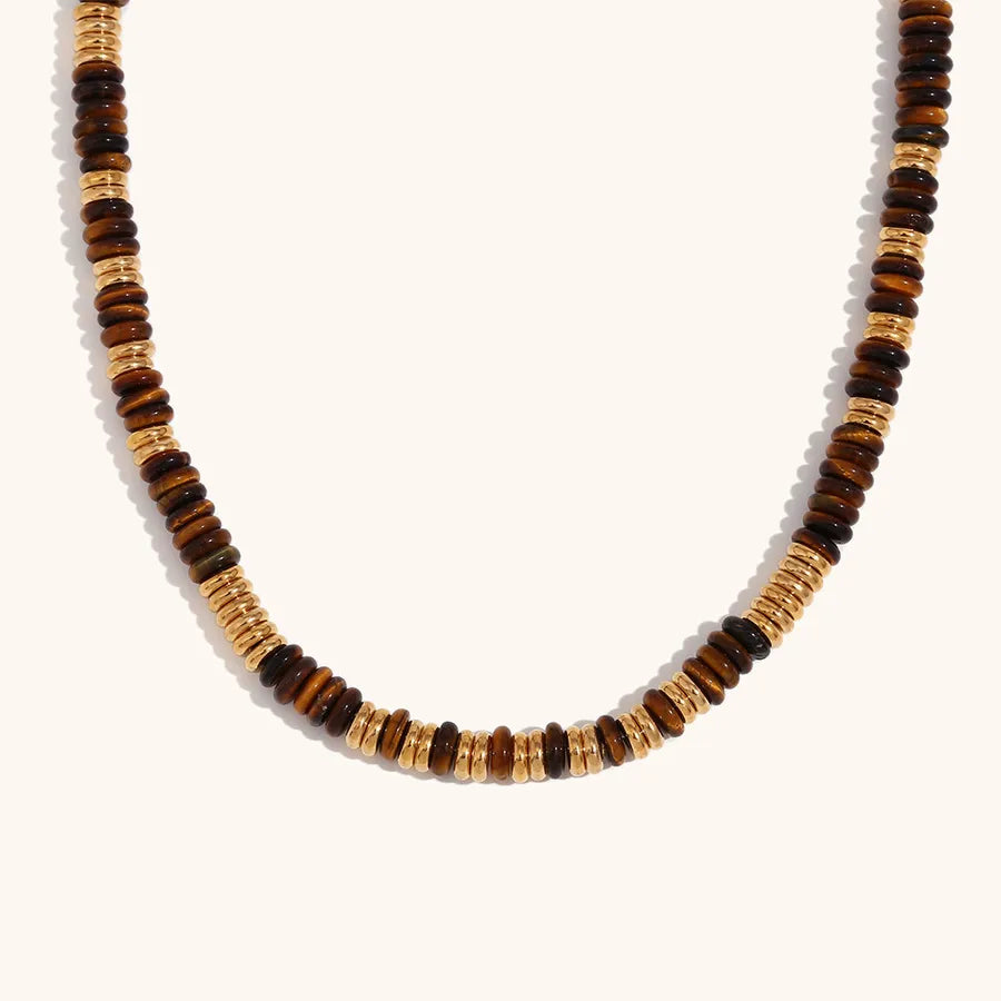 Retro Ethnic Style Geometric Stainless Steel natural stone 18K Gold Plated Necklace In Bulk