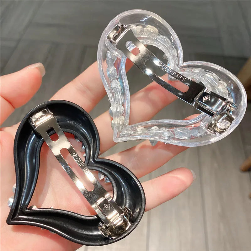 New Luxury Sensation Water Diamond Heart Shaped Hair Clip Sweet Style Spring Steel Hair Clip Women's Half Updo Hairpin