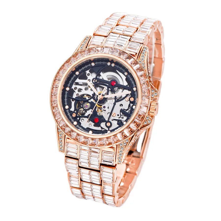 Retro Shiny Solid Color Folding Buckle Mechanical Watch Men's Watches