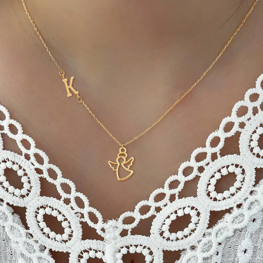 Wholesale Jewelry Elegant Simple Style Classic Style Angel Letter 201 Stainless Steel 304 Stainless Steel Copper cable chain Pendant Necklace
