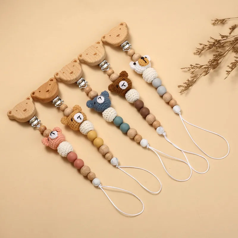 Casual Cute Bear Wood pacifier chain Baby Accessories