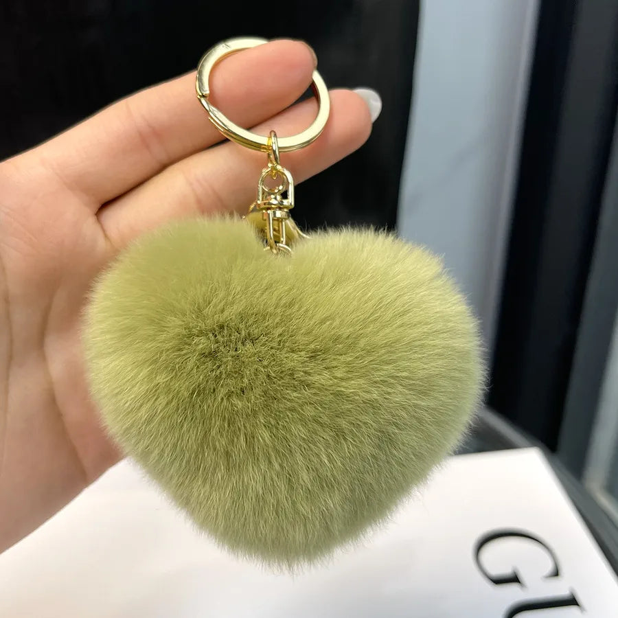Classic Style Heart Shape Rex rabbit fur Bag Pendant Keychain