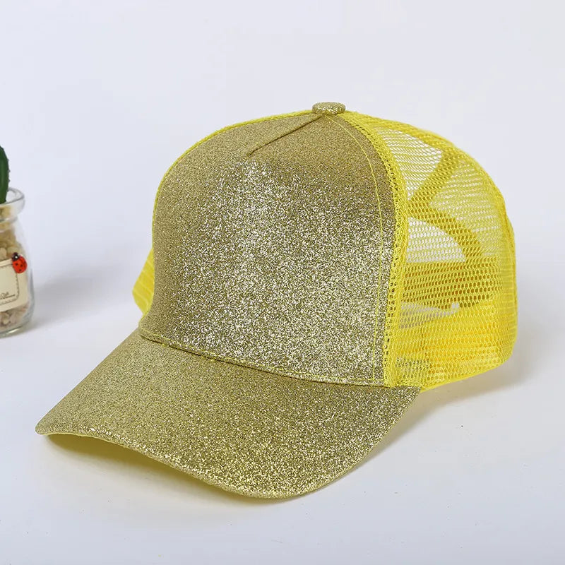 New Style Baseball Cap Breathable Shiny Sequin Mesh Tail Net Hat Sun Protection Summer Fashion Unisex Simple Design Hat