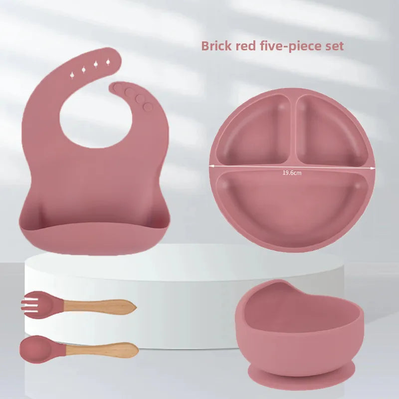 Baby silicone tableware suit baby learning to eat food supplement tableware self-eating sucker bowl integrated children's plate
