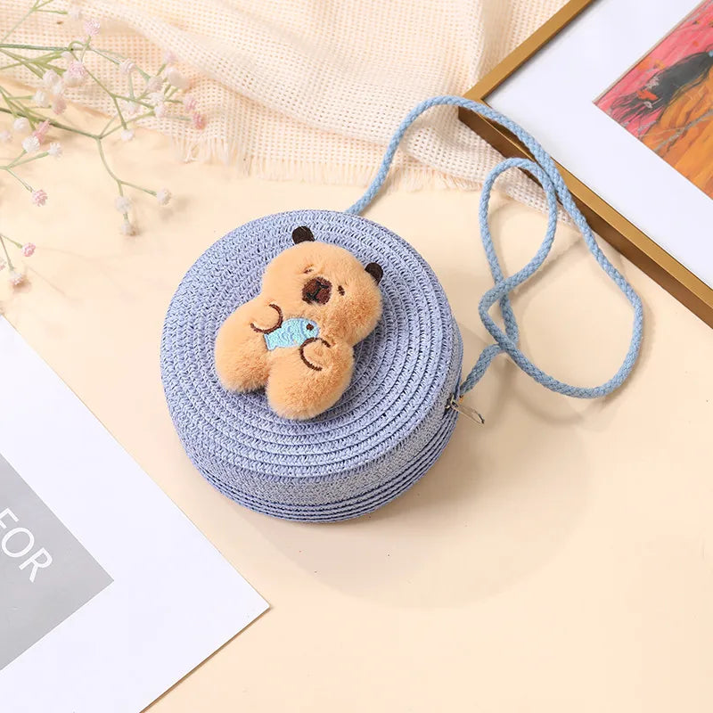 Summer Woven Bag  New Children's Cute Capibala Seaside Vacation Straw Woven Bag Crossbody Coin Purse