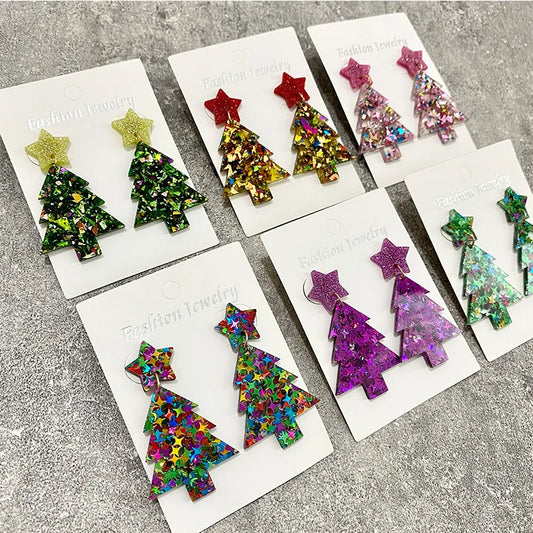 1 Pair Elegant Christmas Tree Star Arylic Drop Earrings