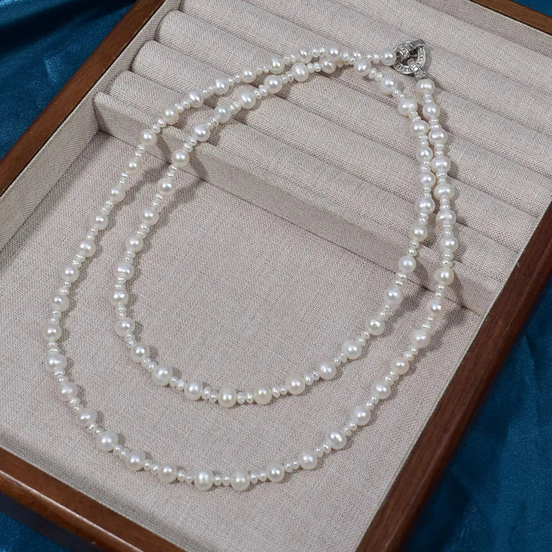 Retro Baroque Irregular Freshwater Pearl Long Necklace Women Fashion Multi-Layered Stacking Sweater Chain Jewelry Accessory