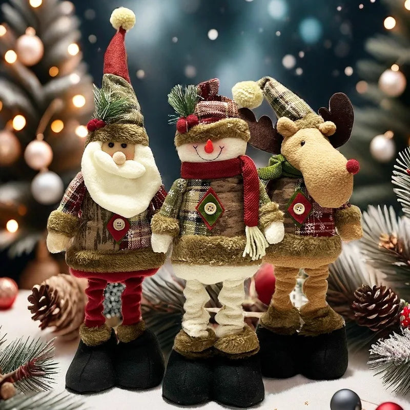 New Christmas Retro Snowflake Plaid Fabric Extendable Doll Shopping Mall Christmas Decoration Arrangement Ornaments Plastic And Cloth