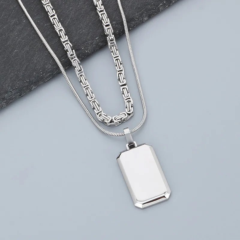 Wholesale Jewelry Hip-Hop Vintage Style Rectangle Titanium Steel 18K Gold Plated Plating Double Layer Necklaces snake chain