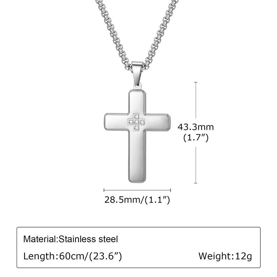 Wholesale Jewelry Religion Cross 304 Stainless Steel Zircon Pendant Necklace